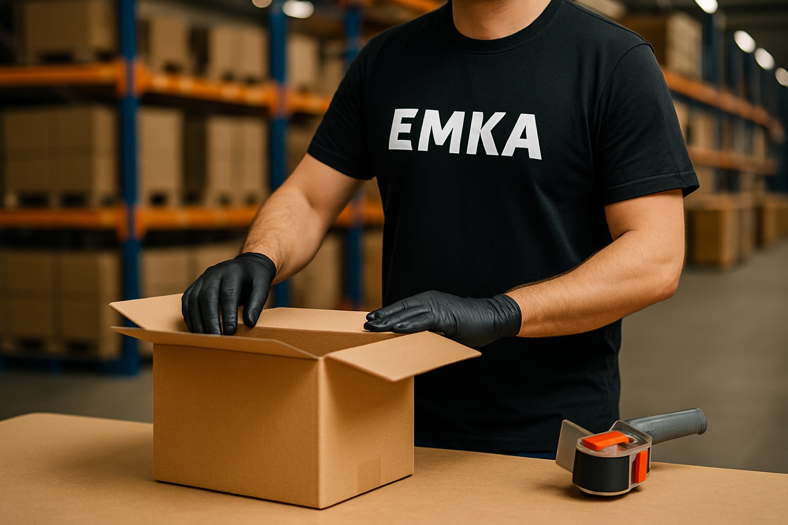 Medewerker pakt een doos in voor een kerstpakket